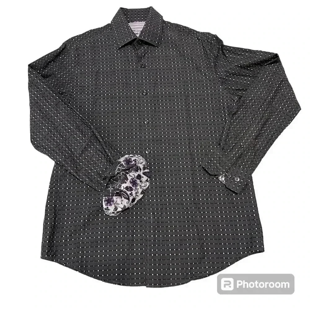 Tasso Elba, Mans shirt,played gray long sleeve casual Size S, 14- 14 1/2 - Picture 2 of 10